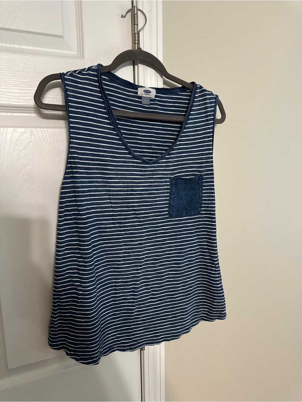 Old Navy Navy and White Striped Scoop Tank with Pocket